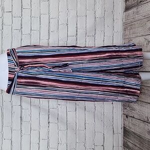 Yado Flowy Multi Colored Stripe Tie-Front Wide Leg Crop Pant Pink/Purple Multi